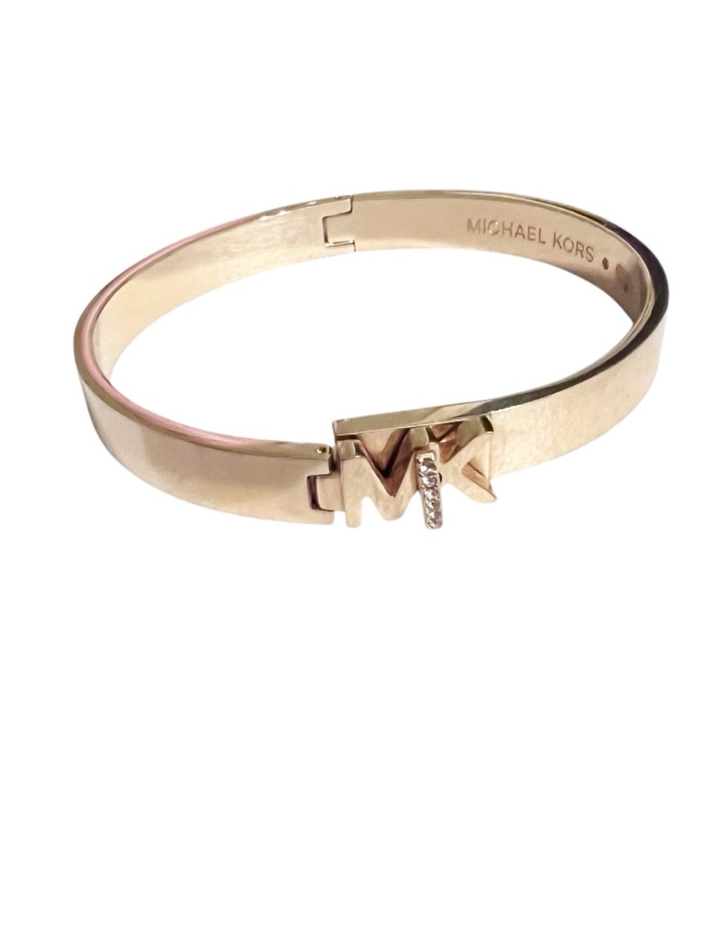 Michael Kors Gold-Tone MK Pavé Logo Hinge Bracelet size 6-6.5